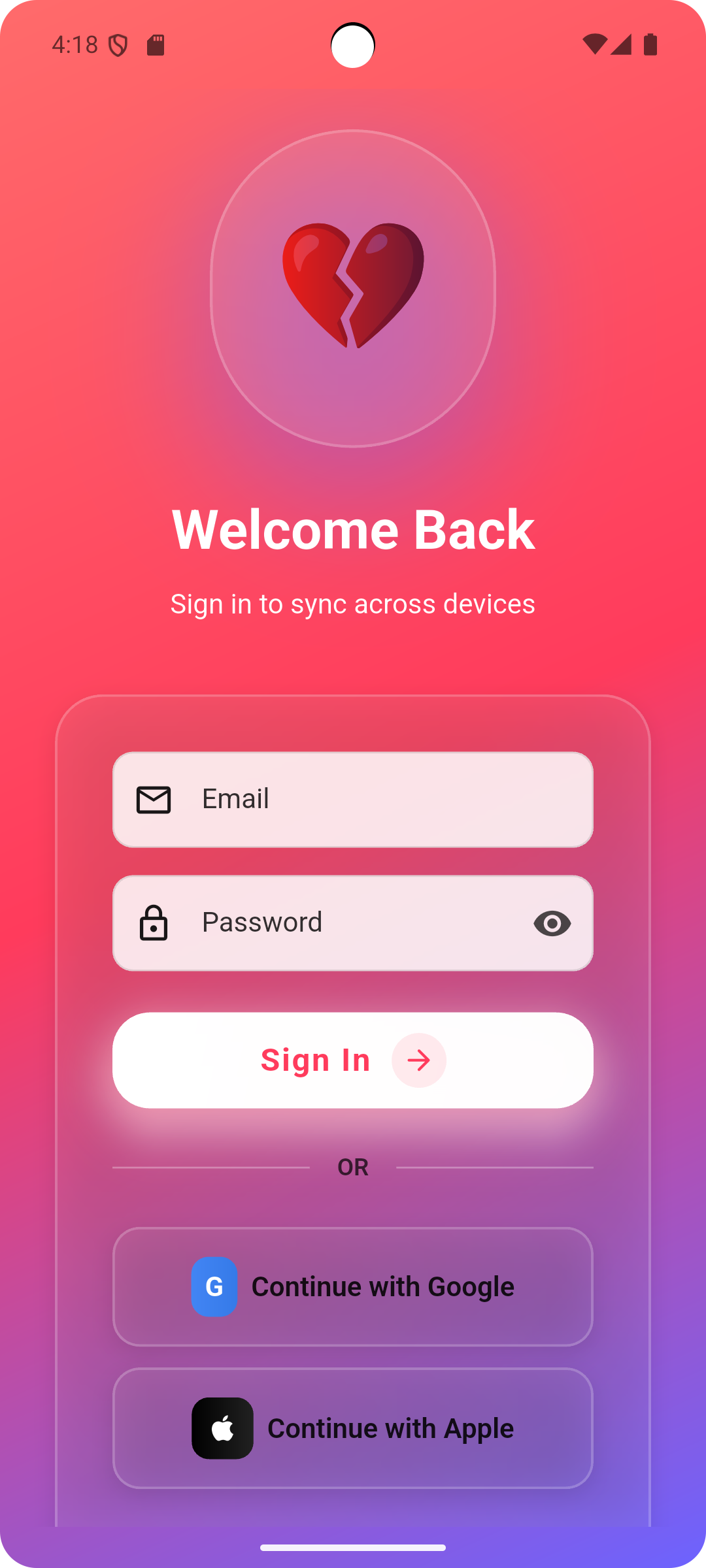 Sign-in screen welcoming users back to their account